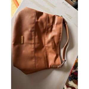 Chenson Cognac Brown Pebbled Faux Leather Hobo Shoulder Bag Large Gold Hardware